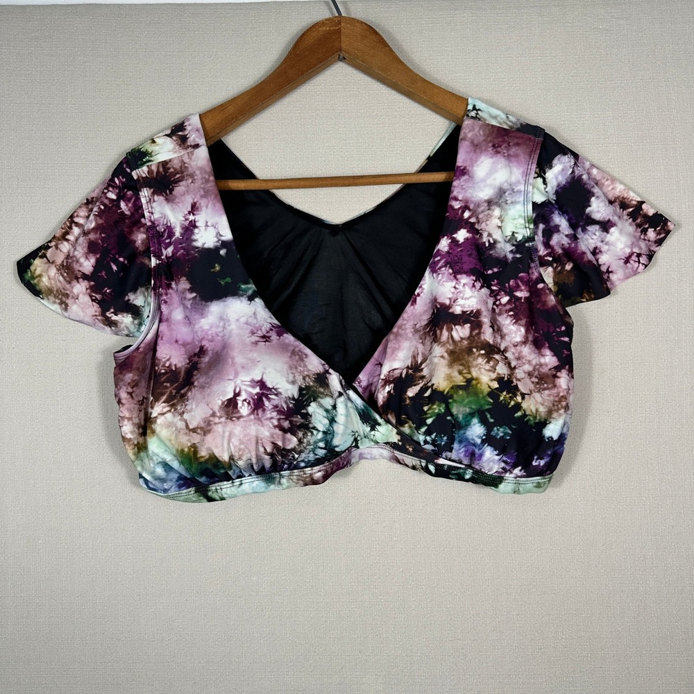 Torrid Swim Crop Top Womens 2 Purple Tie‎ Dye Excellent Surplice Flutter Sleeve
